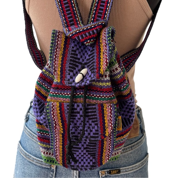 Pinzon Mexican woven mini backpack purple multi - Picture 2 of 14
